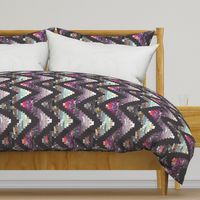 chevron patchwork cheater quilt vertical grey