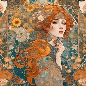 Alphonse Mucha, redesigned, inspired,art nouveau, poster illustration,beautiful women,