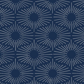 Art Deco Sunshine - Grey on Navy (Large Scale)