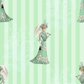 Lady in Mint Green - Edwardian Style Pale Green Striped Vintage Design