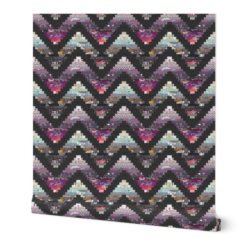 chevron patchwork cheater quilt  with ditsy flowers pattern