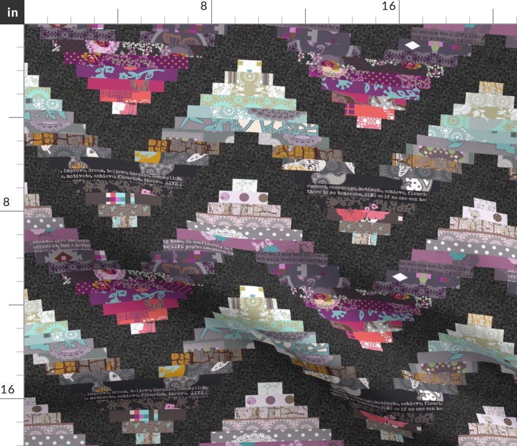 chevron patchwork cheater quilt  with ditsy flowers pattern