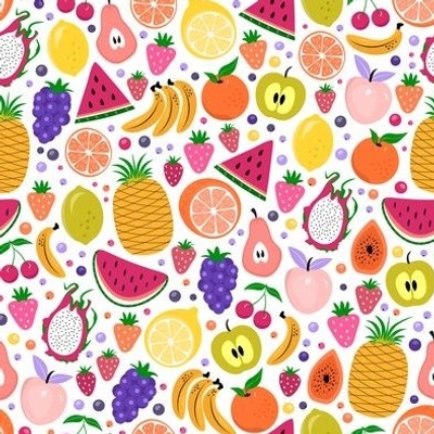 Colorful Fresh Fruits and Berries, Fruit Print, Tropical Fruits