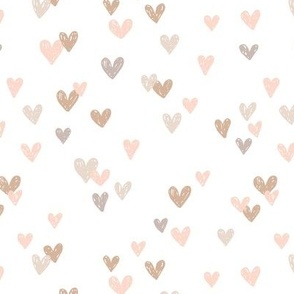 Wild love - Valentine messy ink hearts in neutral seventies tan beige earthy tones on white