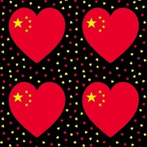 Chinese flag hearts and small hearts on black 