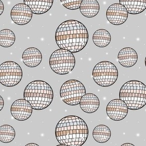 Mirrorball disco - Retro freehand party decorations discoball happy new year  in neutral earthy seventies beige tand gray palette