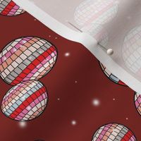 Mirrorball disco - Retro freehand party decorations discoball in pink red on burgundy