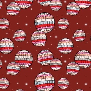 Mirrorball disco - Retro freehand party decorations discoball in pink red on burgundy
