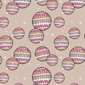 Mirrorball disco - Retro freehand party decorations discoball happy new year  in seventies blush beige pink girls palette