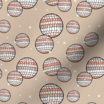 Mirrorball disco - Retro freehand party decorations discoball happy new year  in orange blush beige on tan