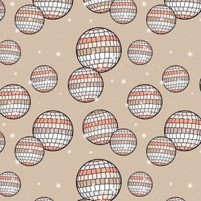 Mirrorball disco - Retro freehand party decorations discoball happy new year  in orange blush beige on tan