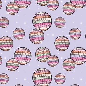 Mirrorball disco - Retro freehand party decorations discoball happy new year  in mint pink on lilac