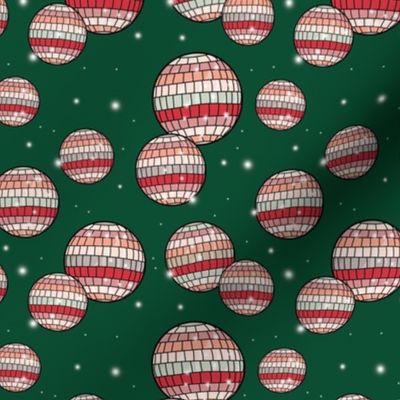 Mirrorball disco - Retro freehand seasonal Christmas party decorations discoball  happy new year in red green blush