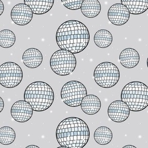 Mirrorball disco - Retro freehand party decorations discoball happy new year in cool blue gray