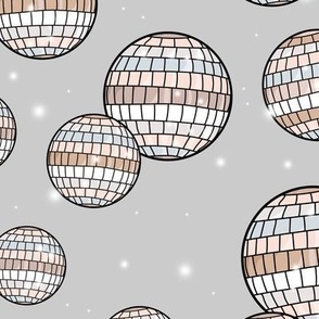 Mirrorball disco - Retro freehand party decorations discoball birthday happy new year  in neutral earthy seventies beige tand gray palette LARGE