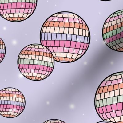 Mirrorball disco - Retro freehand party decorations discoball birthday happy new year  in mint pink on lilac LARGE