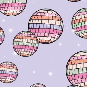 Mirrorball disco - Retro freehand party decorations discoball birthday happy new year  in mint pink on lilac LARGE
