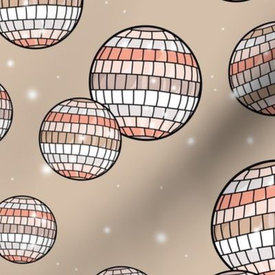 Mirrorball disco - Retro freehand party decorations discoball happy new year  birthday in orange blush beige on tan LARGE