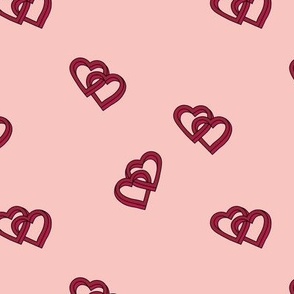 Love connects us all - Retro valentine hearts minimalist cute freehand valentine design burgundy red on pink blush