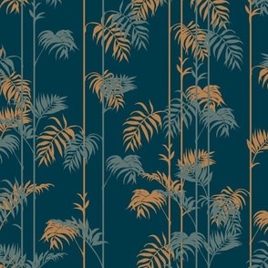 Art deco Palm leaves stripes teal