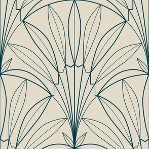 1920s art deco palm leaves outline beige