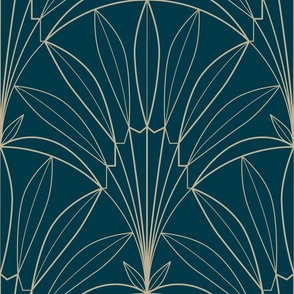 1920s art deco palm leaves outline teal