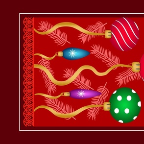 Christmas Ornaments Crimson Red and  Burgundy Tea Towel