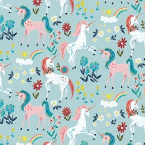 Cute girls unicorn pink and blue floral
