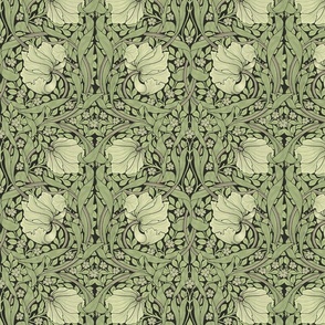 Pimpernel Floral Damask Historic William Morris Vintage Design Sage Green Smaller Scale