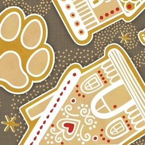 Gingerbread Dogs- Bark Brown Background- Gingerbread Coookies- Vintage Christmas- Holidays- Multidirectional- Christmas Tree- Bones- Pawprints- Corgi- Bichon- Pug- Poodle- Large