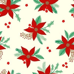 Christmas Holiday Merry and Bright Poinsettias-Red and Green