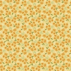 Mini/Ditsy Orange Flowers on Yellow 
