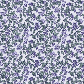 Ditsy Blueberries, Ditsy Fruit and Leaves on Lavender, Purple