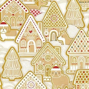 Gingerbread Dogs Village- Natural Background- Gingerbread Coookies- Vintage Christmas- Holidays- Christmas Tree- Bichon-  Corgi- Bichon- Pug- Poodle- Small