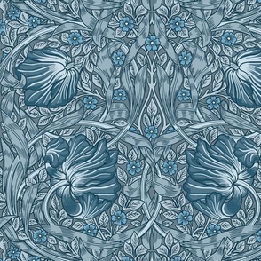 Pimpernel - LARGE - historic damask by William Morris - Pimpernell Antiqued  art nouveau deco,blue gray adaption