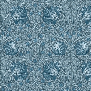 Pimpernel - MEDIUM - historic damask by William Morris -Pimpernell Antiqued art nouveau deco,blue gray adaption