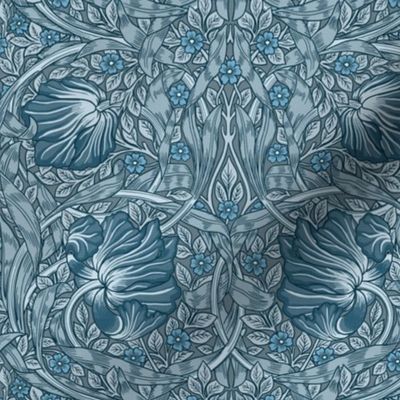 Pimpernel - SMALL - historic damask by William Morris - Pimpernell Antiqued art nouveau deco,blue gray adaption