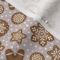 Gingerbread Christmas Cookies Print Ditsy Scale - Silver