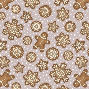 Gingerbread Christmas Cookies Print Ditsy Scale - Silver