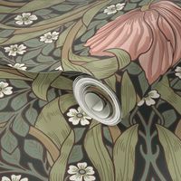 Pimpernel - LARGE - historic damask by William Morris - Pimpernell sage peach adaption Antiqued  art nouveau deco,