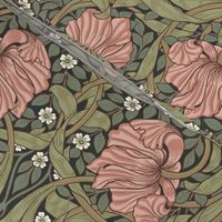Pimpernel - MEDIUM - historic damask by William Morris - Pimpernell sage peach adaption Antiqued art nouveau deco,