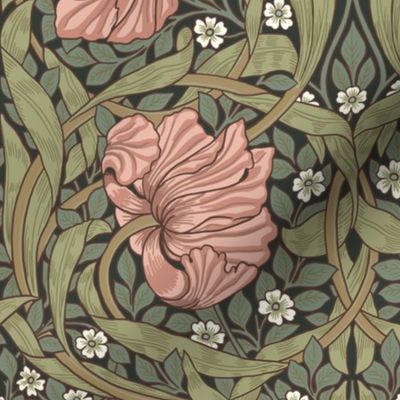 Pimpernel - MEDIUM - historic damask by William Morris - Pimpernell sage peach adaption Antiqued art nouveau deco,