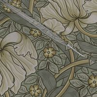 Pimpernel - LARGE - historic heritage damask by William Morris - sage gray linen adaption, Pimpernell Antiqued art nouveau art deco,