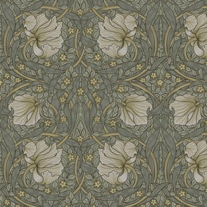 Pimpernel - MEDIUM - historic damask by William Morris - sage gray linen adaption , Pimpernell Antiqued art nouveau art deco,