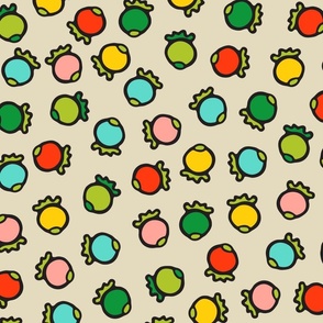Polka Berries Fun Tossed Retro Summer Fruit Ditsy in Bright Colours on Cream - LARGE Scale - UnBlink Studio by Jackie Tahara