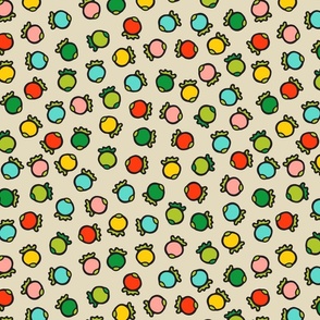 Polka Berries Fun Tossed Retro Summer Fruit Ditsy in Bright Colours on Cream - MEDIUM Scale - UnBlink Studio by Jackie Tahara