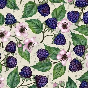 Blackberries on Branch cream background M scale