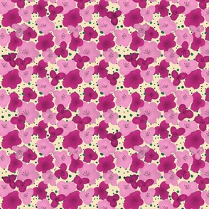 Bold Gouache Flowers - Pink on Pale Yellow