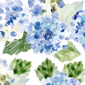 Large / Hydrangea Watercolor Florals Spring Blue