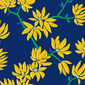 Flower Branch - bright yellow on dark blue - large jumbo scale